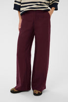 Part Two Ninnes burgundy wide leg linen trousers front view 