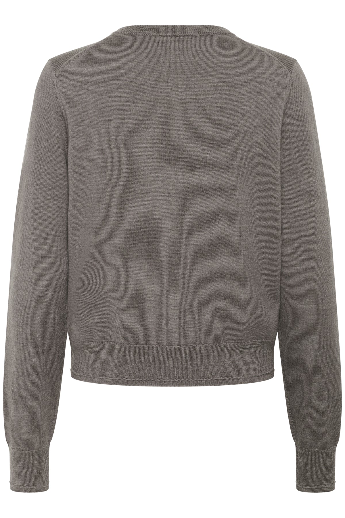 Part Two NoelaniPW taupe wool cardigan flat-lay back view, smooth back panel and regular-fit knit.