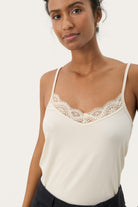 Part Two Nateleine cream lace trim camisole neckline detail