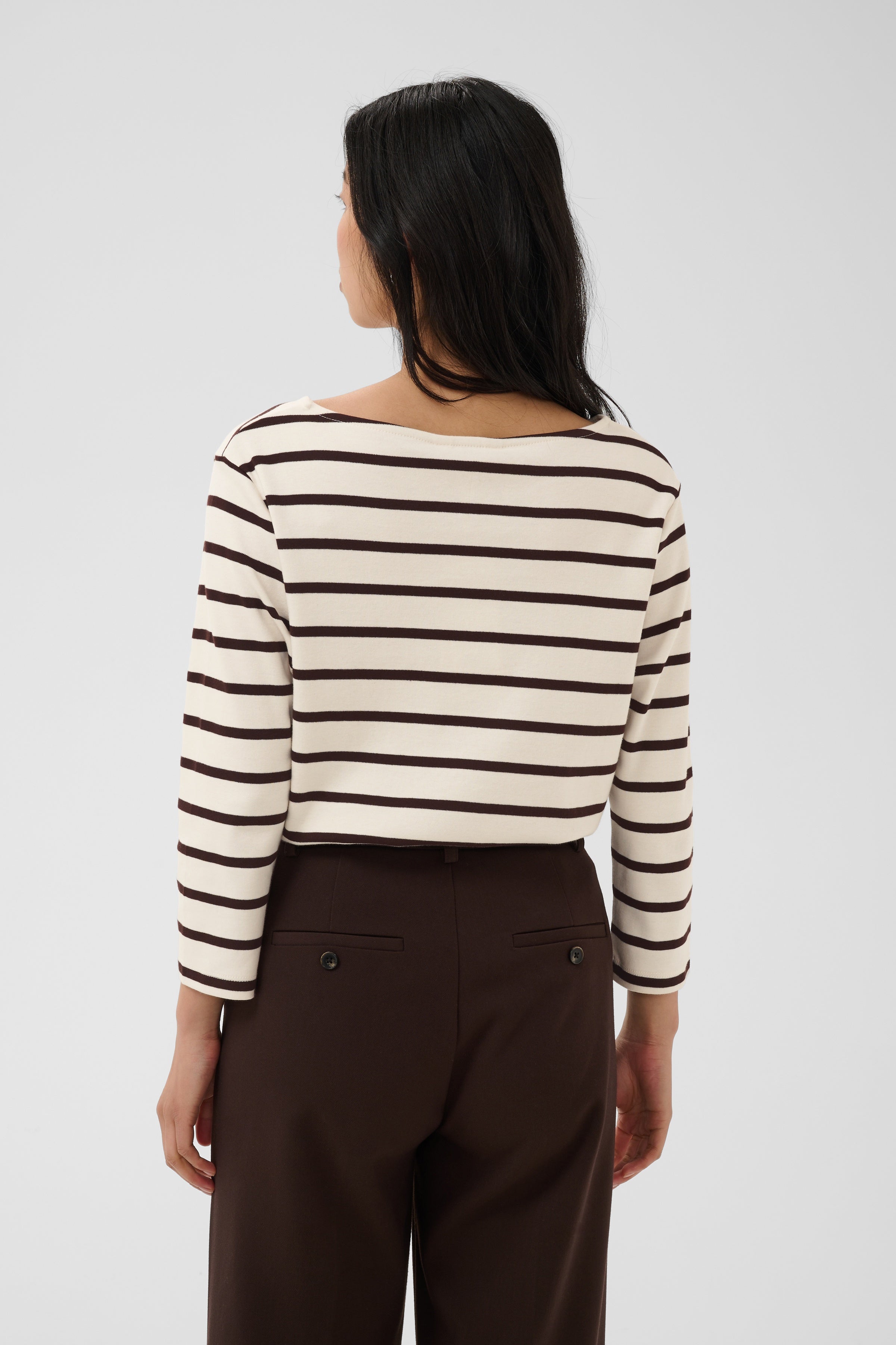 Part Two cream and brown Breton stripe top back view