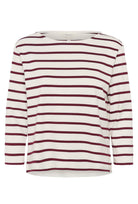 Part Two NelaPW striped long-sleeved top in cream with burgundy stripes.