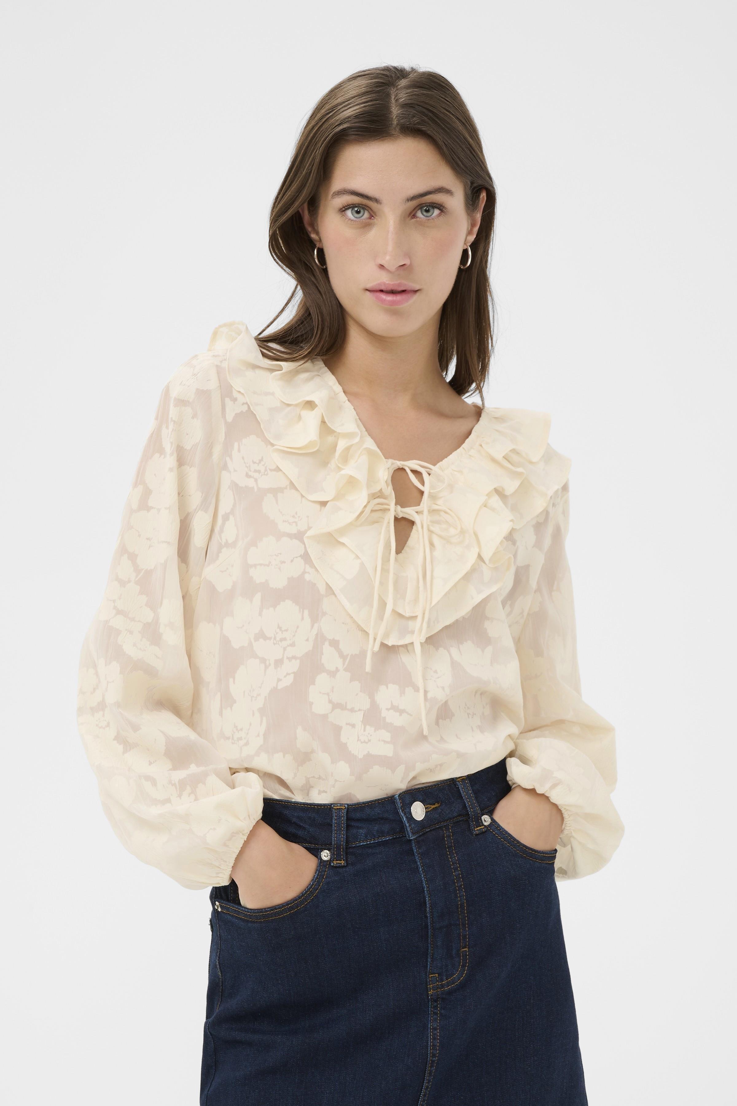 Part Two Zaira frilled blouse front view floral fabric