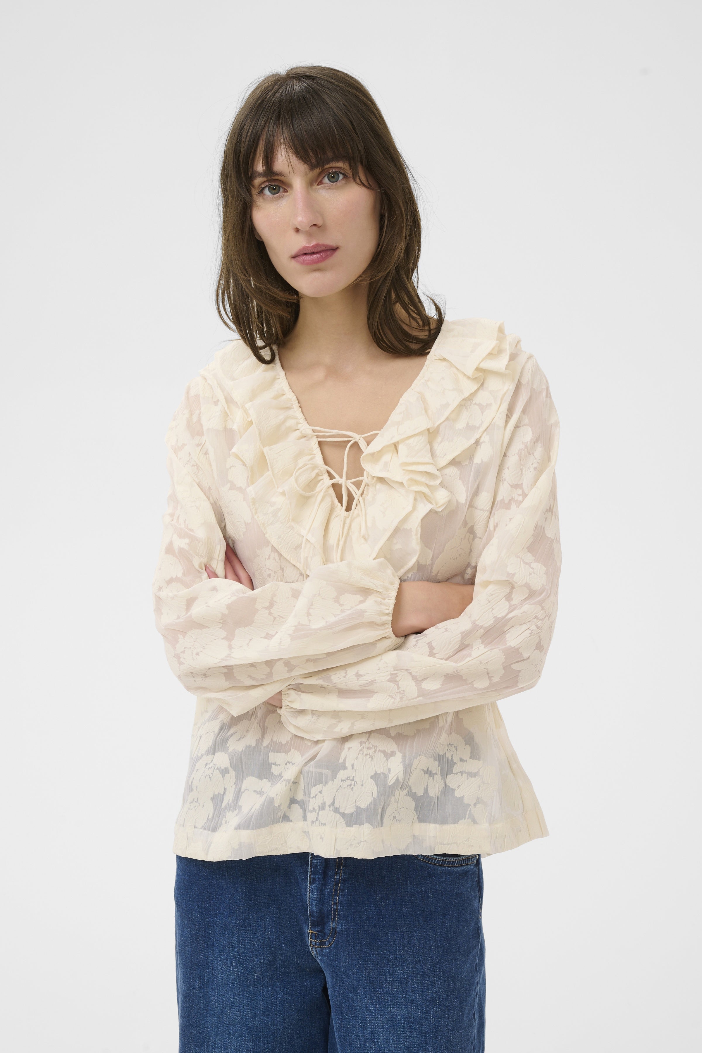 Part Two Zaira cream blouse front styling casual fit