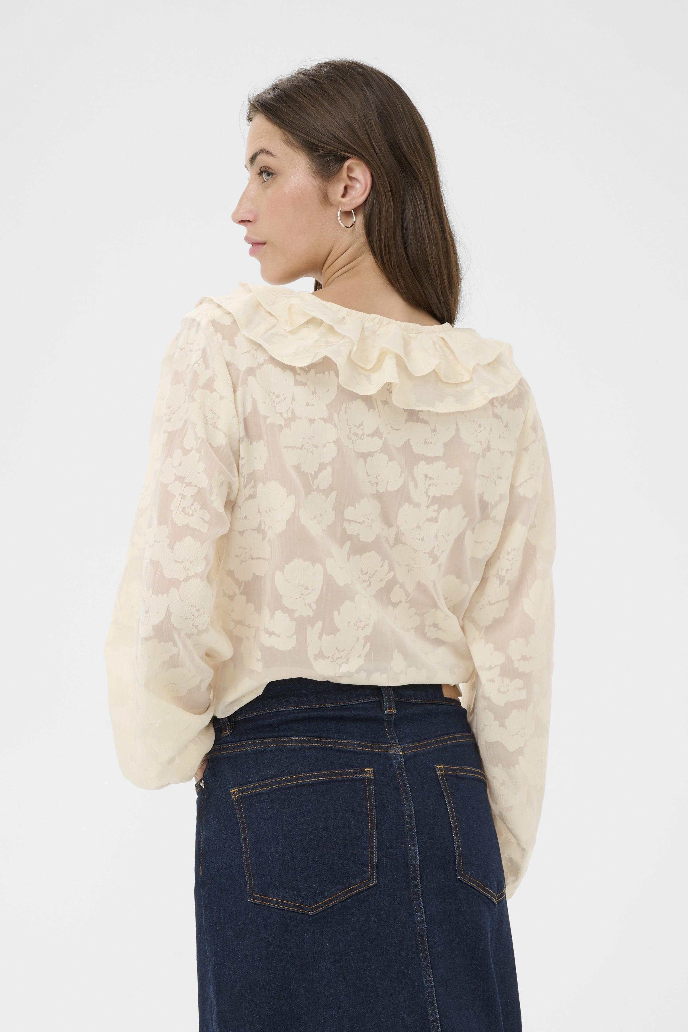 Part Two Zaira cream blouse rear ruffle collar detail