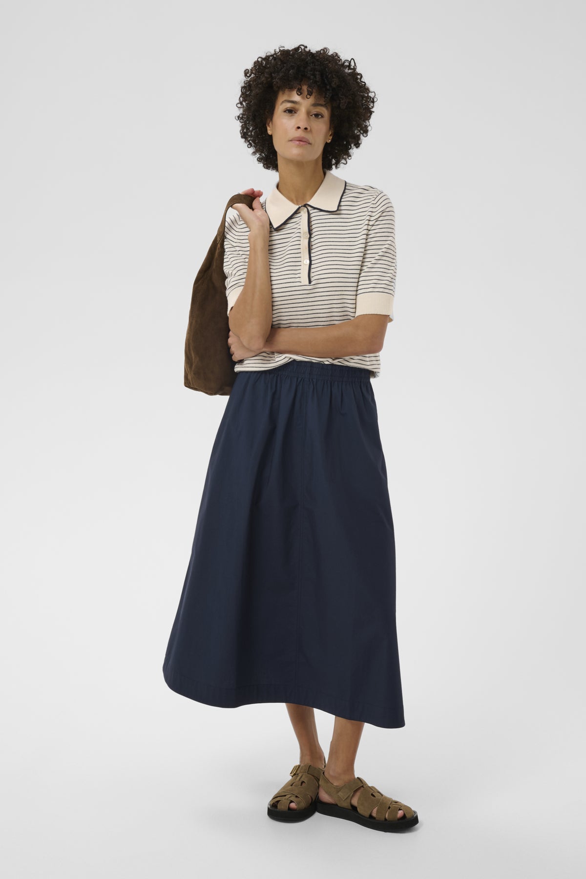 Part Two Asmina navy midi skirt full length A-line shape