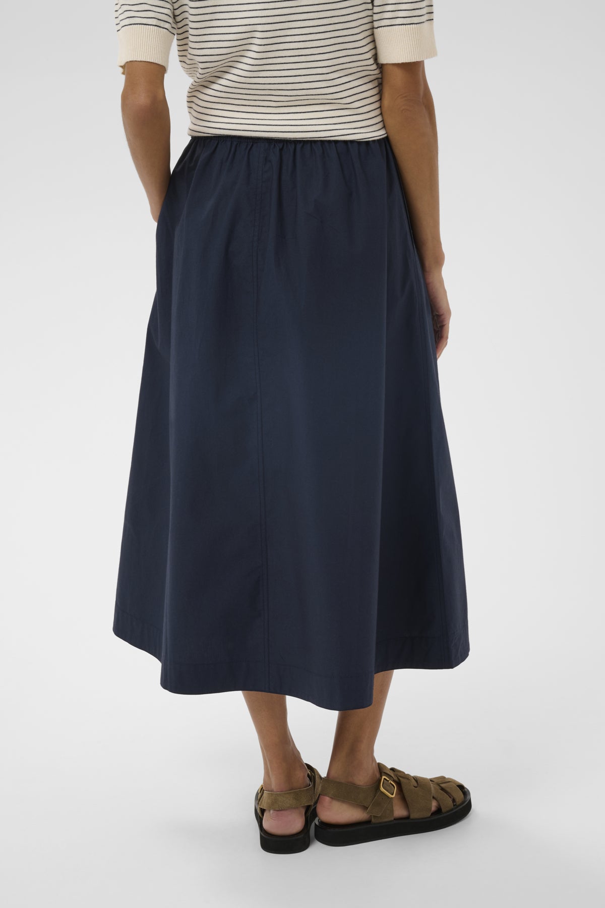 Part Two Asmina navy midi skirt back view full length
