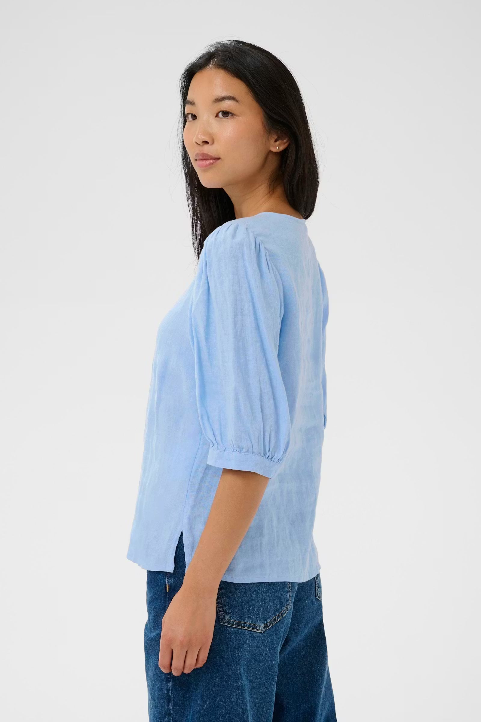 Part Two Azra linen blouse light blue back view