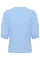 Part Two Azra light blue linen blouse with puff sleeve back 