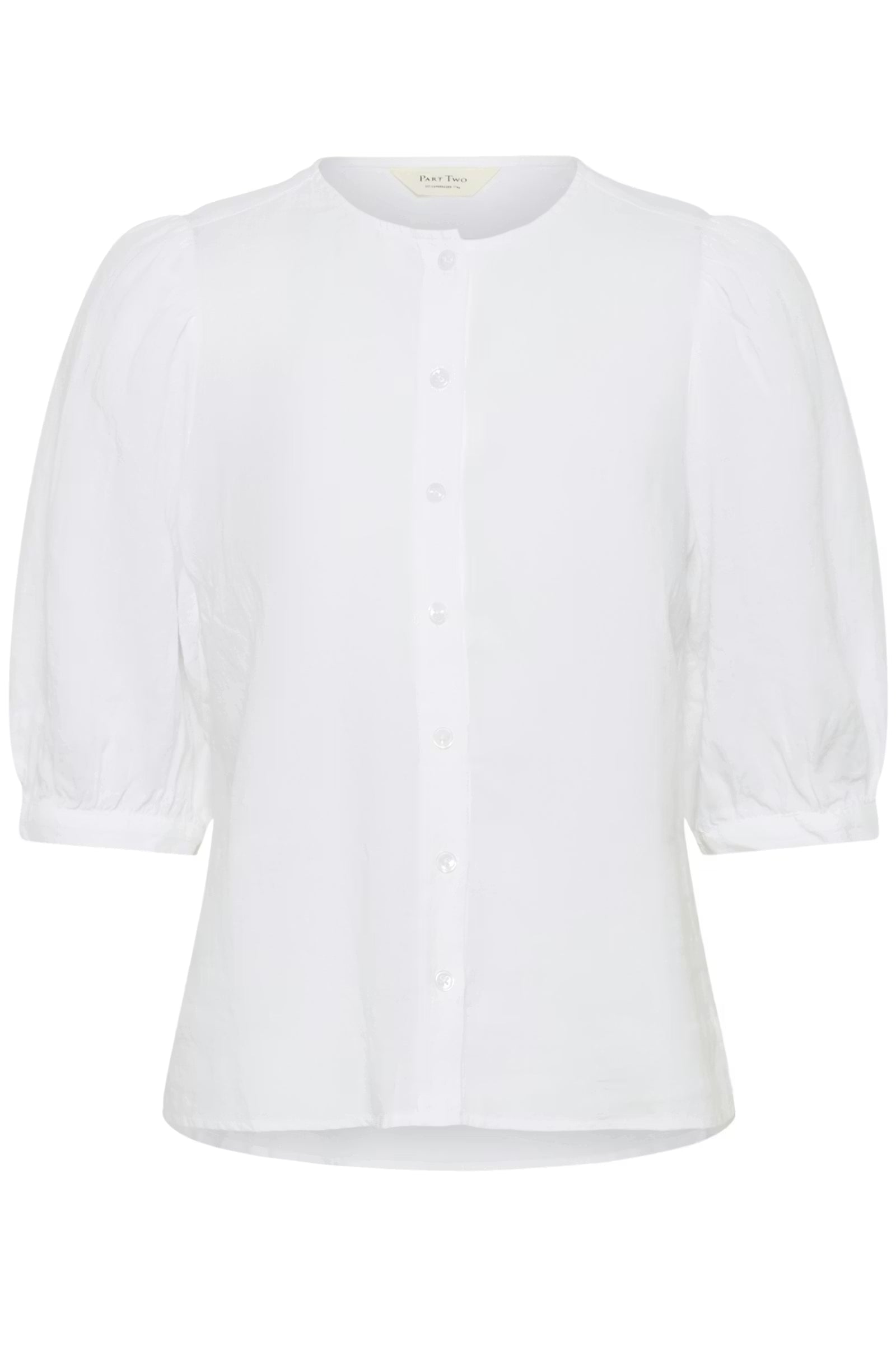 Part Two Azra white linen puff sleeve blouse front view