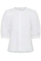 Part Two Azra white linen puff sleeve blouse front view