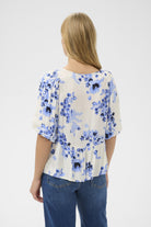 Part Two Azelia blue and white floral peplum blouse back view