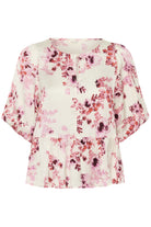 Part Two Azelia floral peplum blouse pink white floral detail
