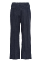 Part Two Aliya linen pinstripe trousers straight leg detail navy from back 