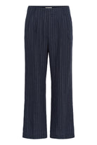 Part Two Aliya linen pinstripe trousers straight leg detail navy