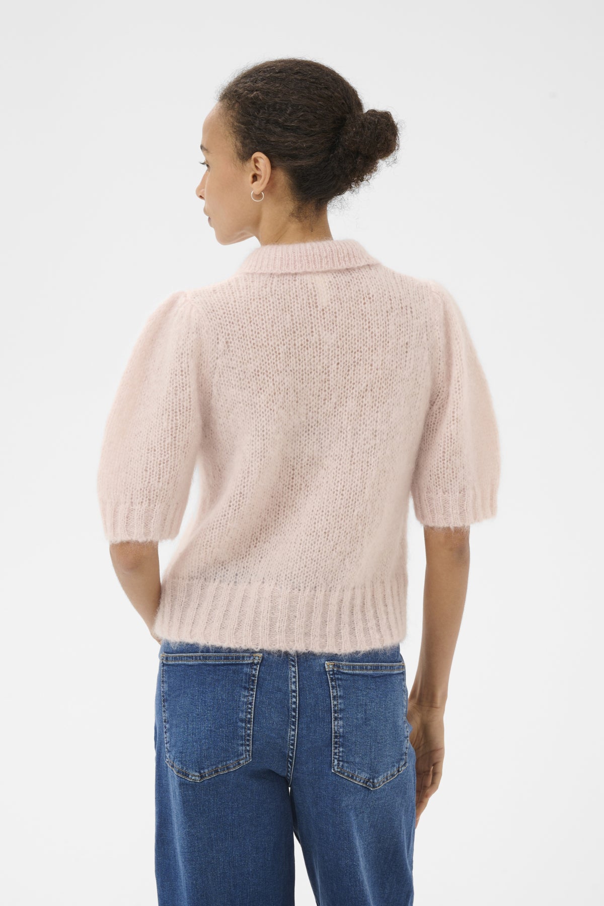 Part Two Vermoni cardigan back view soft pink textured knit