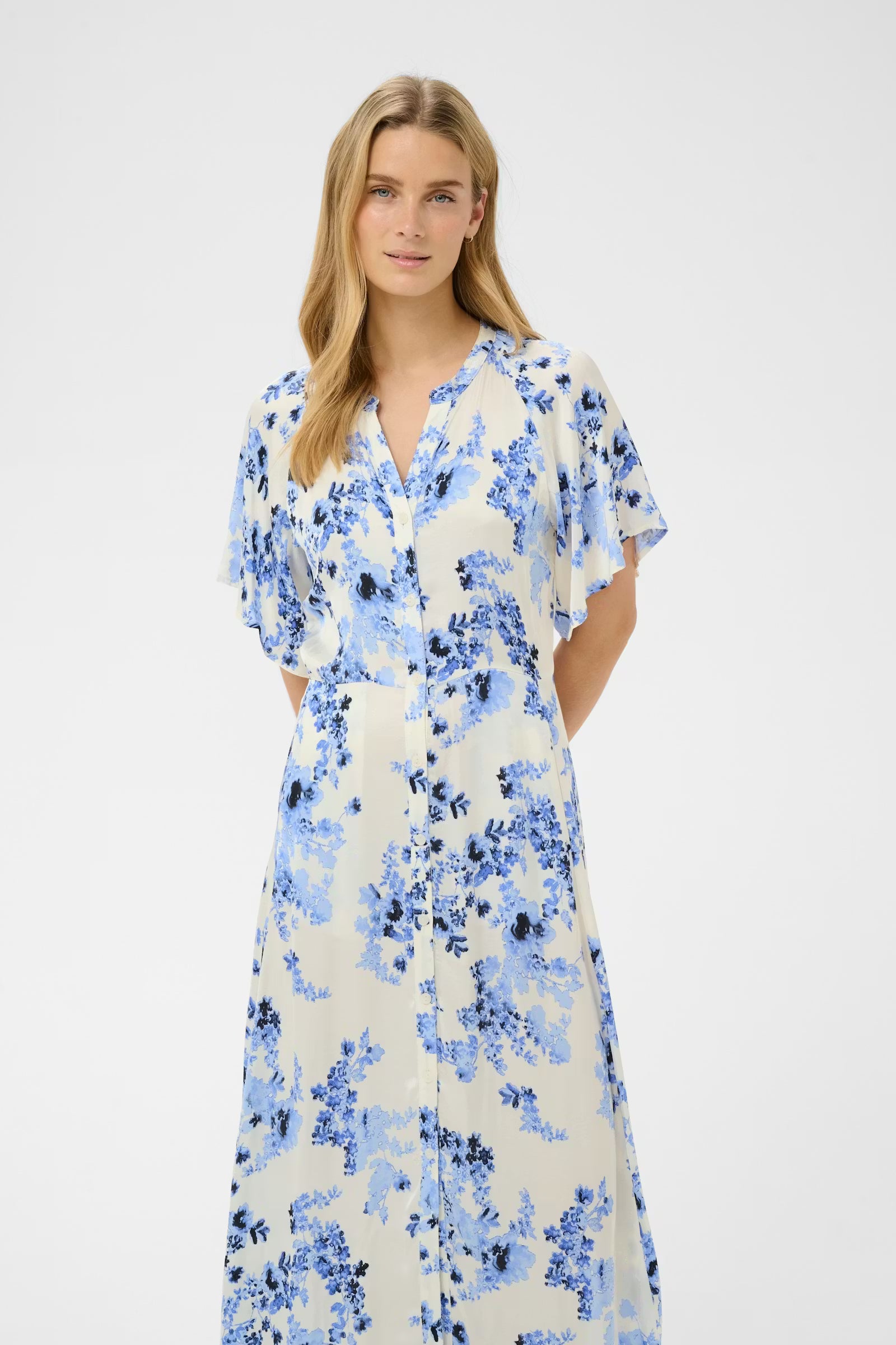 Part Two Alaja floral midi dress blue print relaxed fit front