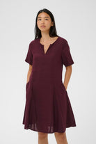 Part Two Aminasa burgundy V-neck skater dress front