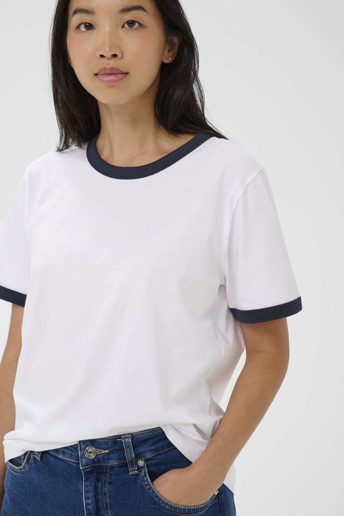 Part Two Angelita organic cotton T-shirt crew neck with contrast trim detail