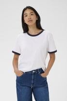 Part Two Angelita organic cotton ringer T-shirt white with navy trim front view