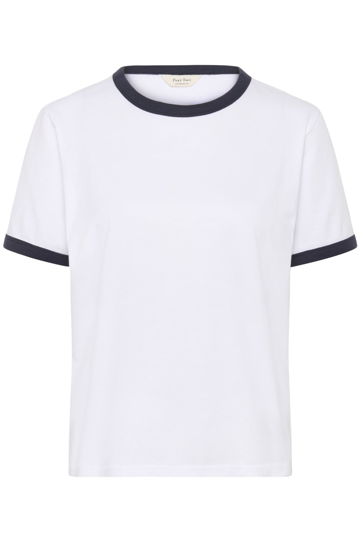 Part Two Angelita white organic cotton T-shirt with navy trim flat product view
