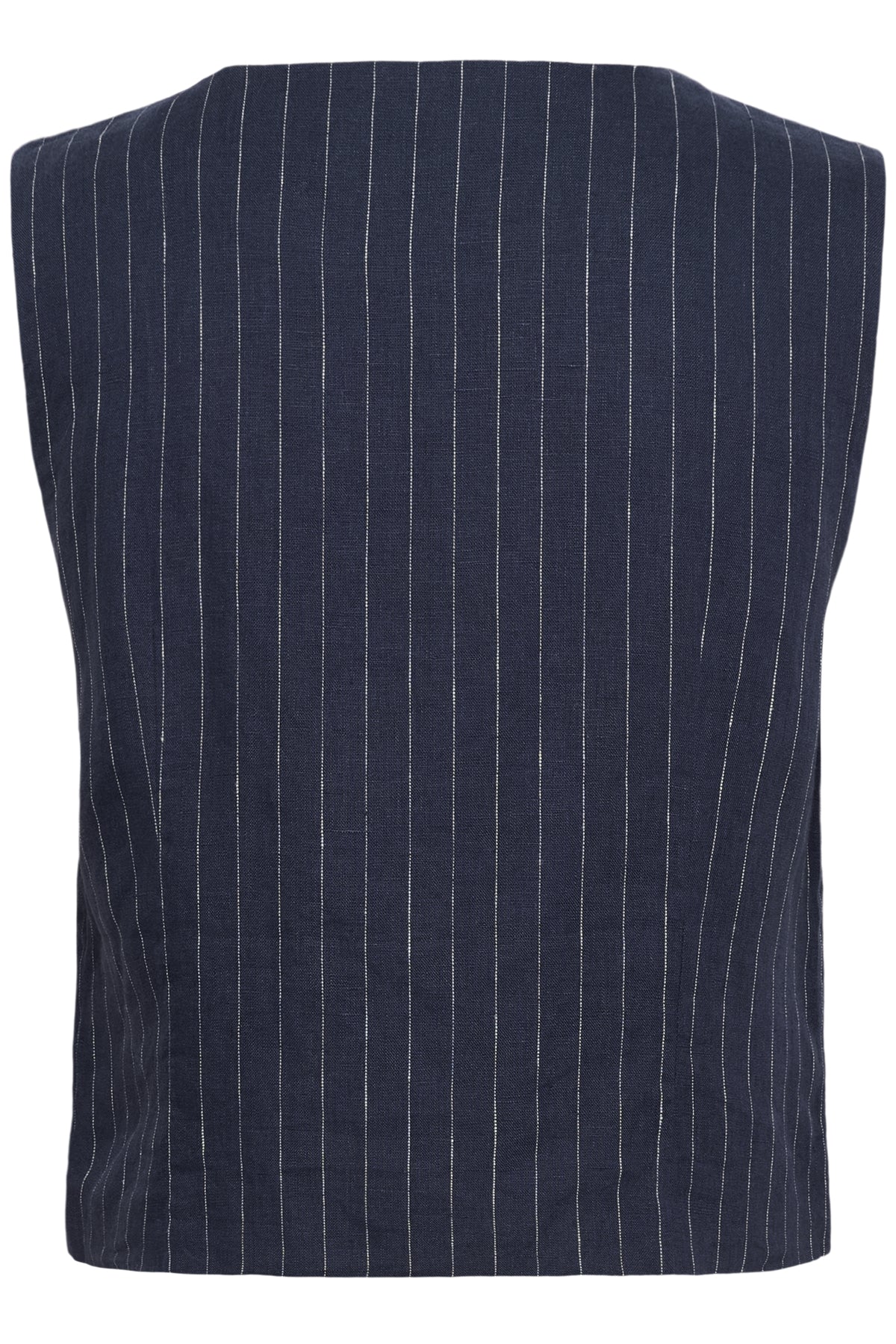 Part Two Azania navy linen pinstripe waistcoat back detail