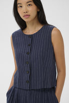 Part Two Azania navy linen pinstripe waistcoat
