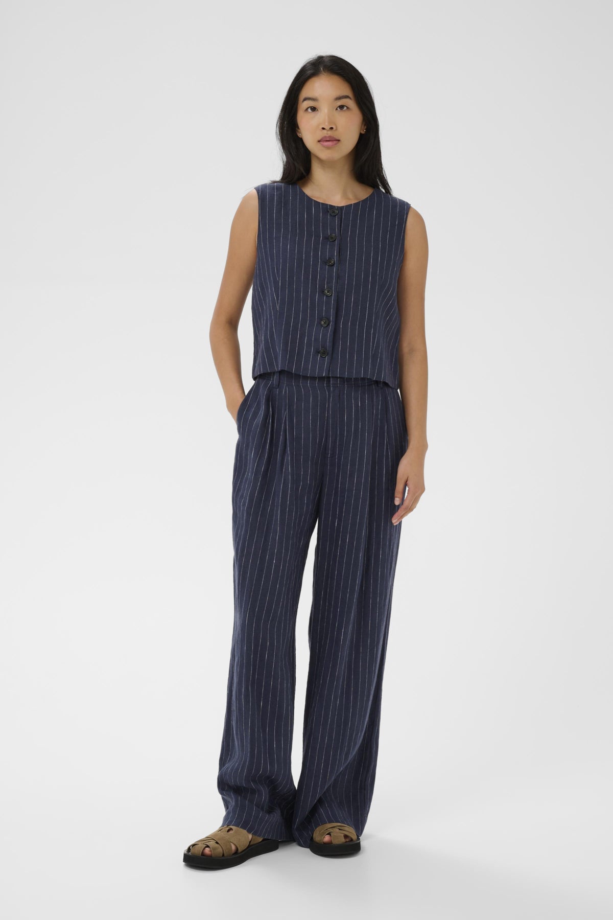 Part Two Azania navy pinstripe waistcoat with trousers