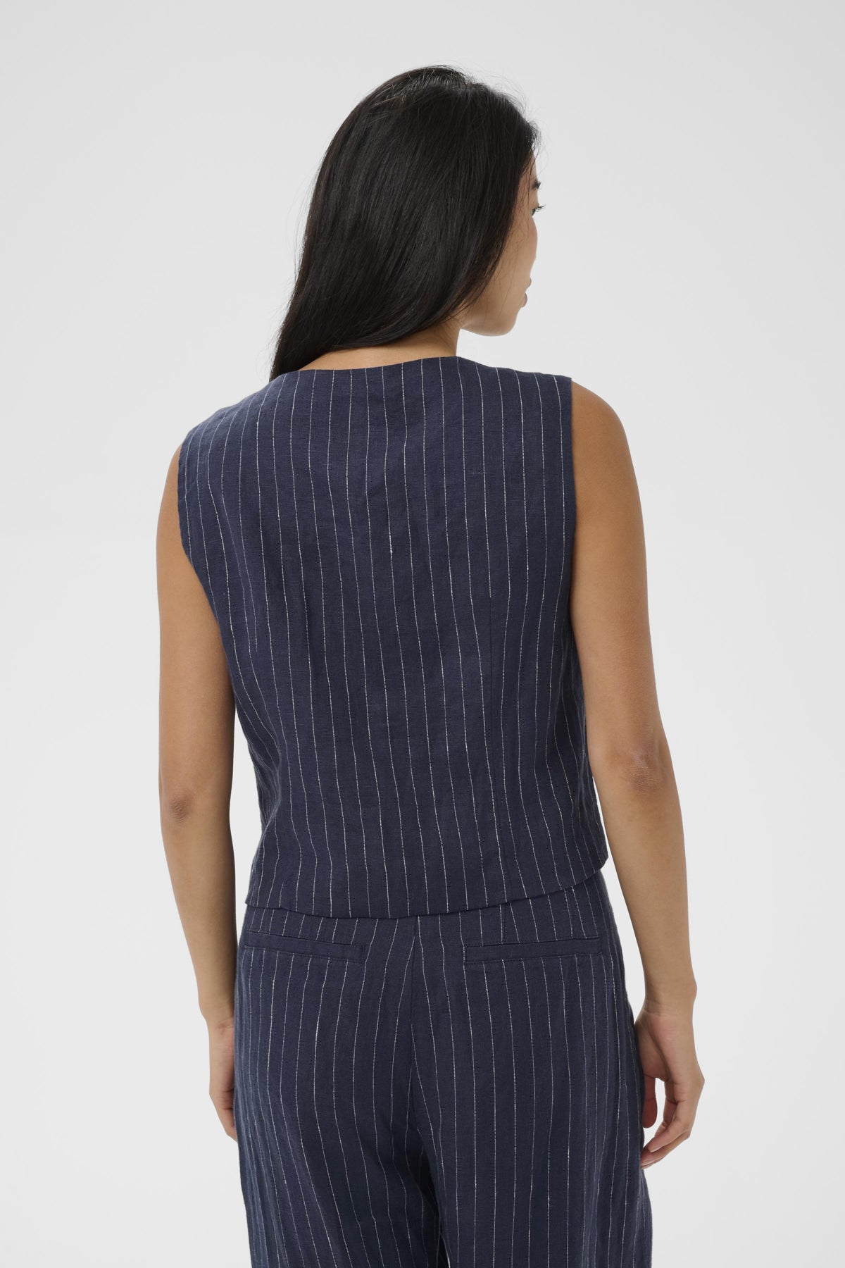 Part Two Azania navy pinstripe waistcoat back view