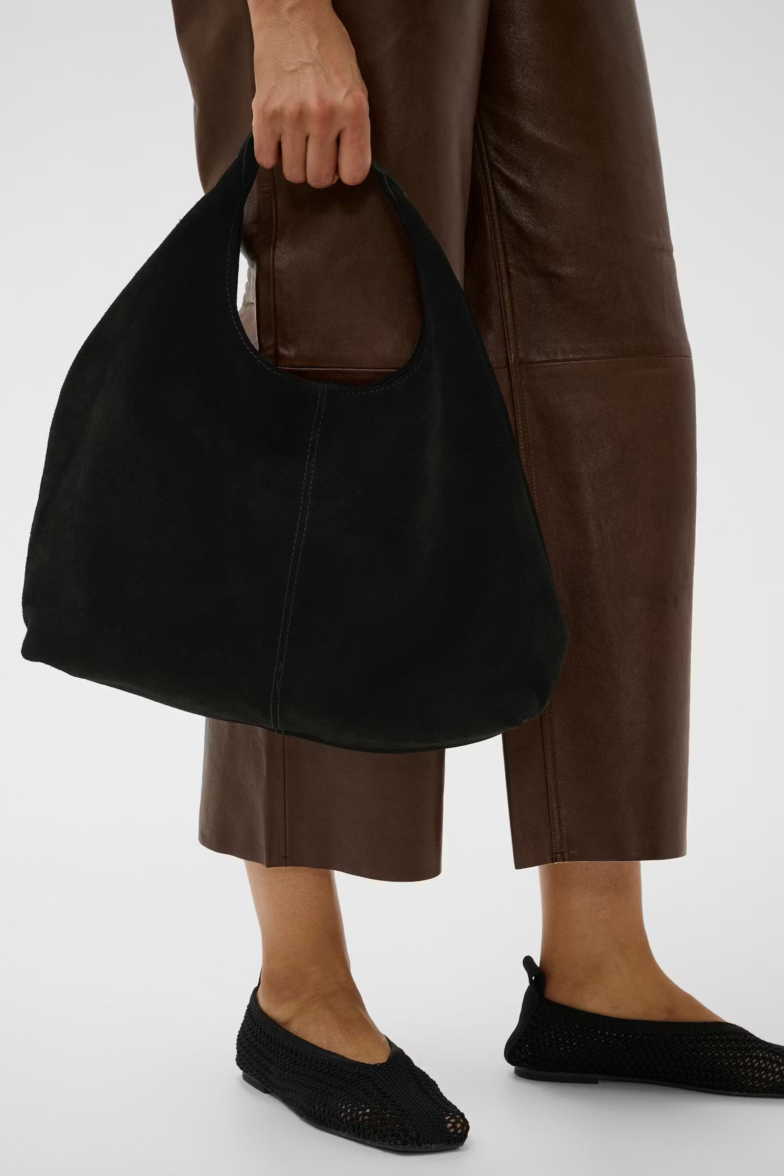 Part Two Athea black suede handbag with visible stitching detail