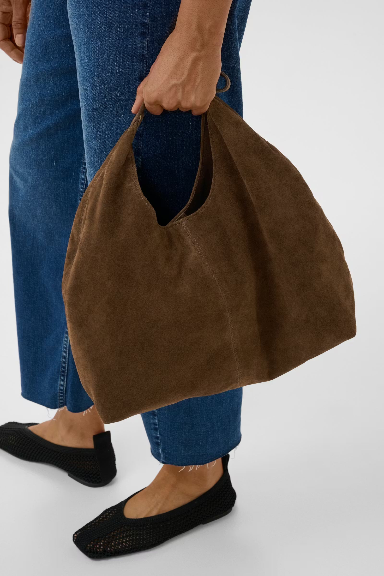 Part Two Athea brown suede bag with stitched seam detail