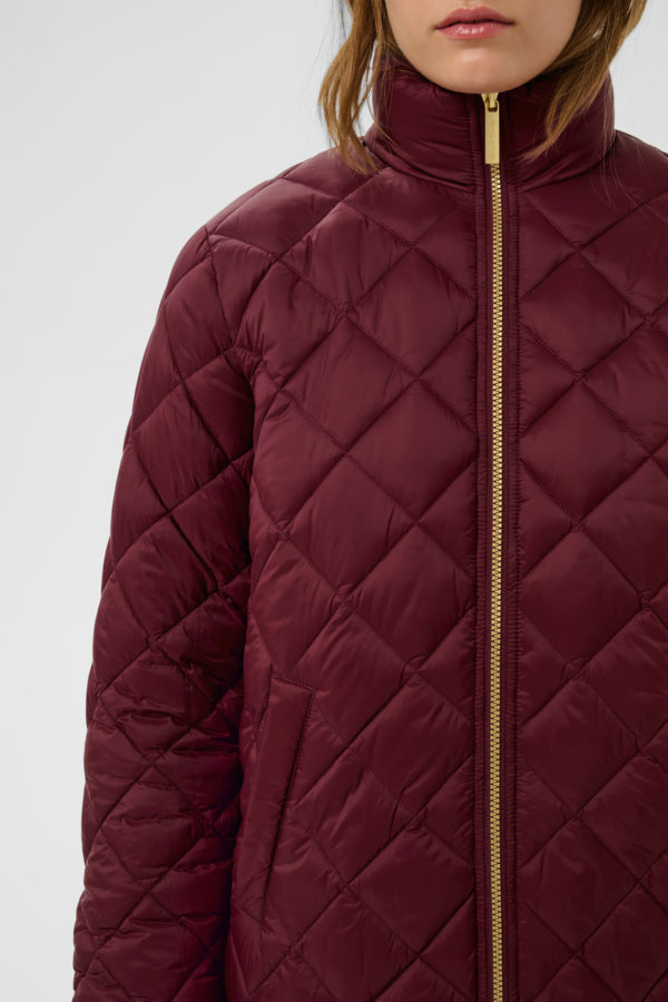 Part Two Olilana burgundy long quilted coat full-length front view