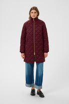     Part Two Olilana burgundy long quilted coat full-length front view
