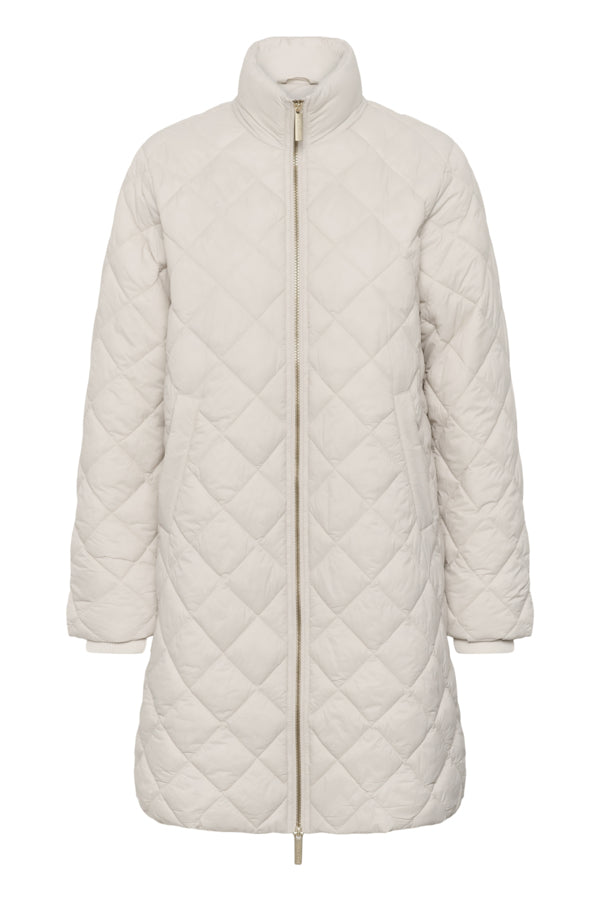 Part Two Olilana cream long quilted winter coat showing diamond stitching