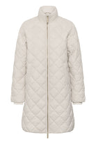 Part Two Olilana cream long quilted winter coat showing diamond stitching
