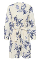 Part Two Avira floral dress waist tie detail cream blue print