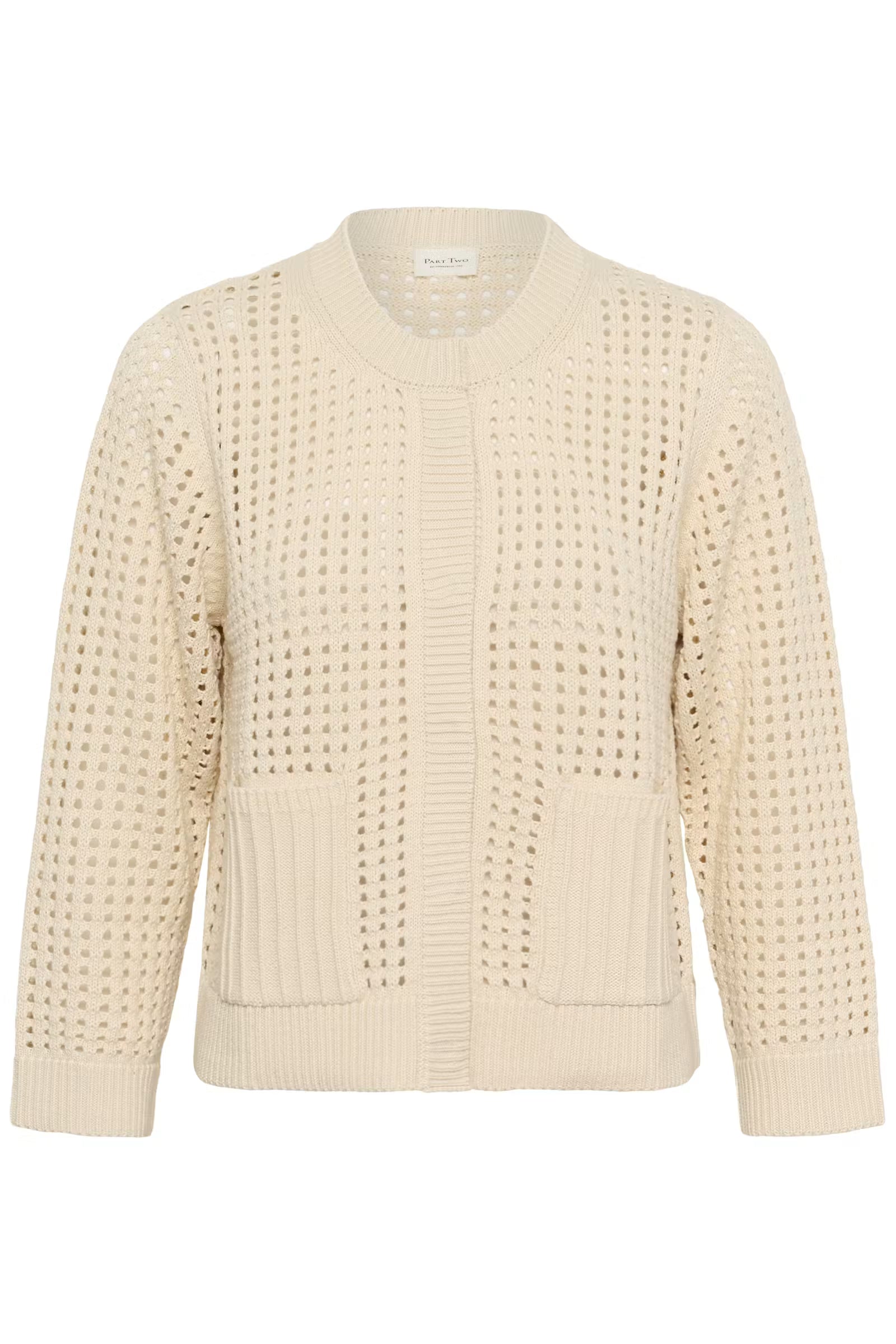 Part Two cream textured cardigan with round neckline