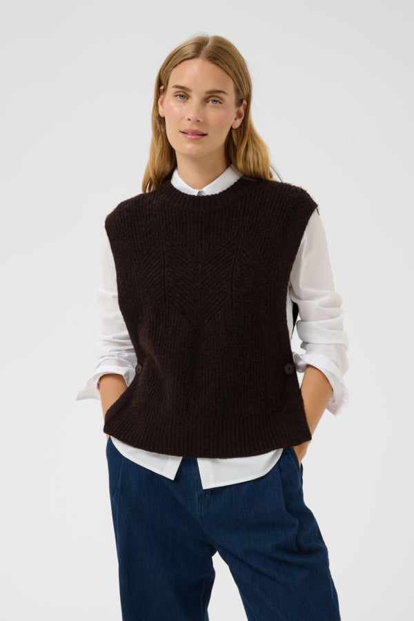 Part Two Charlye knitted waistcoat layered over white shirt front view