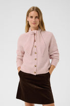 Part Two Chanie light pink alpaca wool cardigan with removable scarf front view