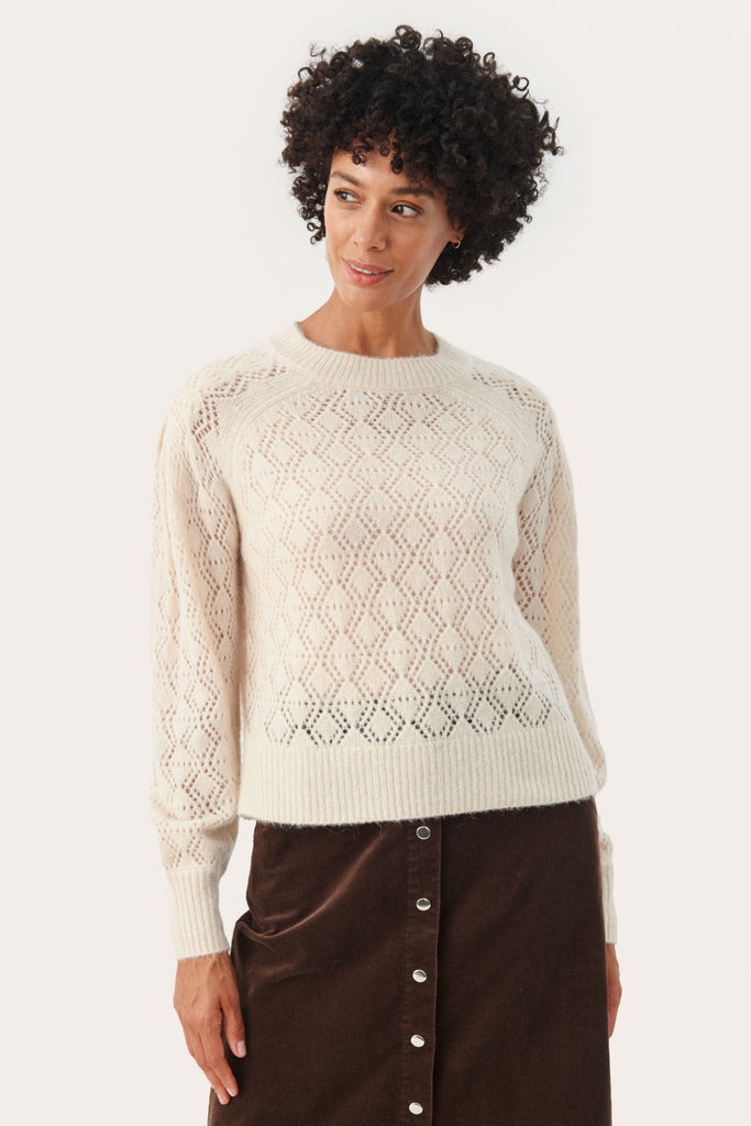 Part Two Carissa Cream Diamond Pointelle Knit Jumper
