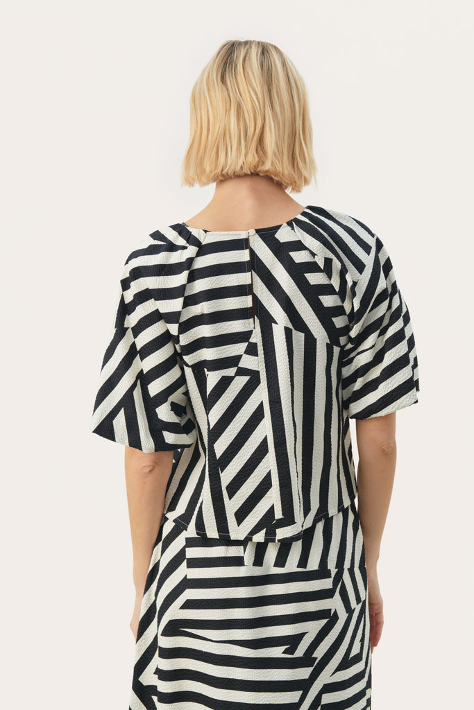 Part Two Estermarine Navy/Cream Abstract Stripe Blouse Back 