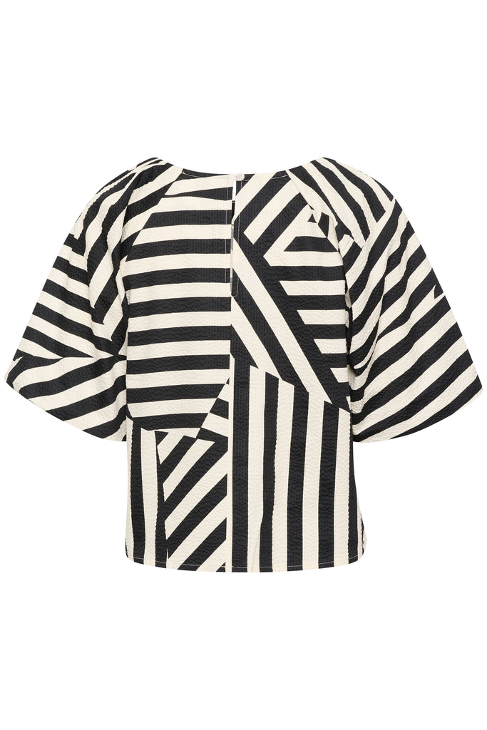 Part Two Estermarine Navy/Cream Abstract Stripe Blouse From Back