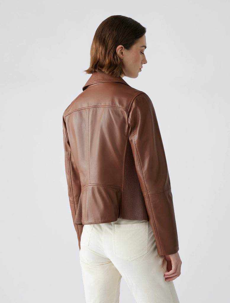 Penny Black Barbara Tan Leather Biker Jacket From The Back