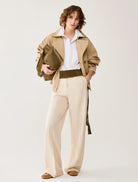 Penny Black cream pinstripe wide leg trousers front view