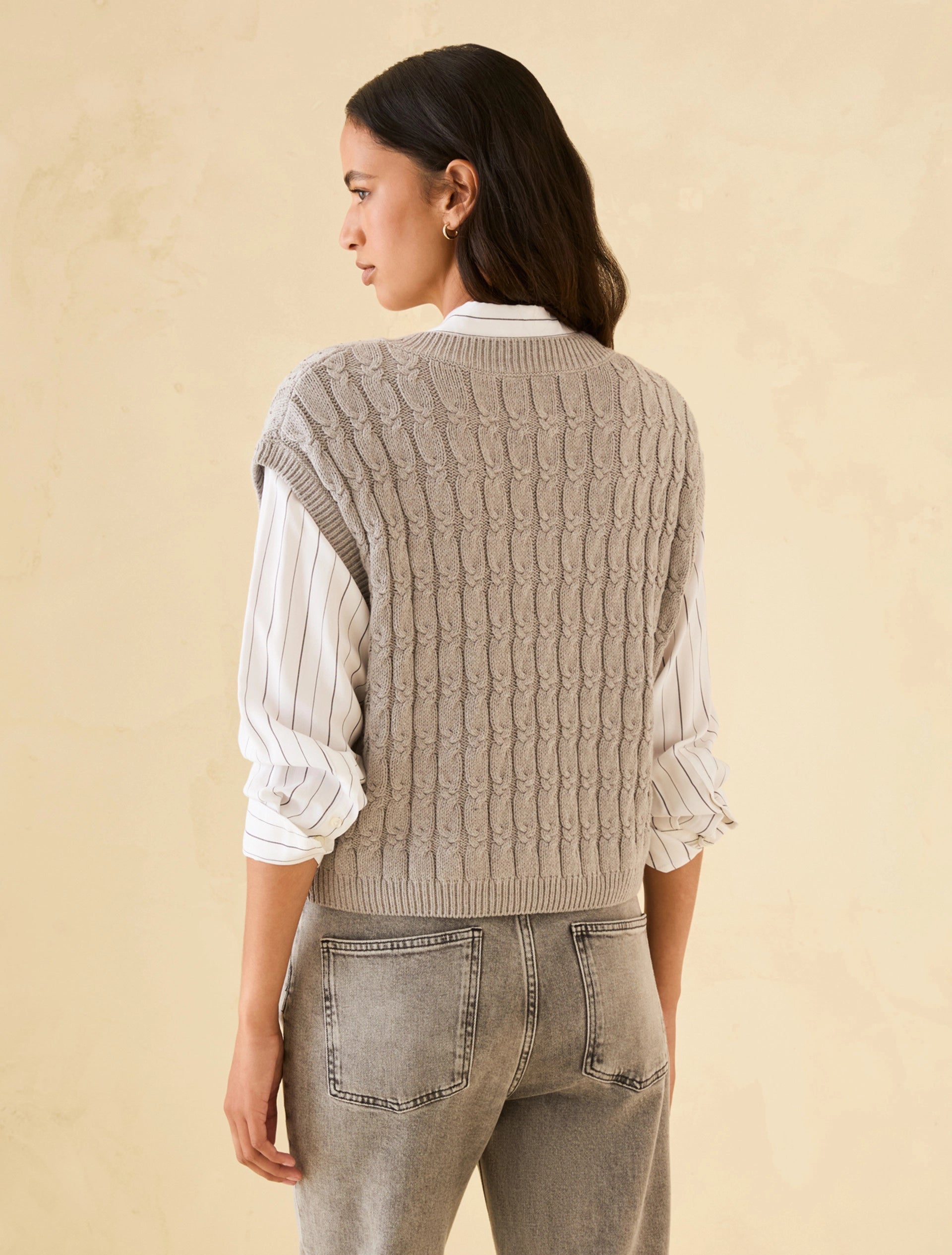 Penny Black knitted vest back view cable knit texture
