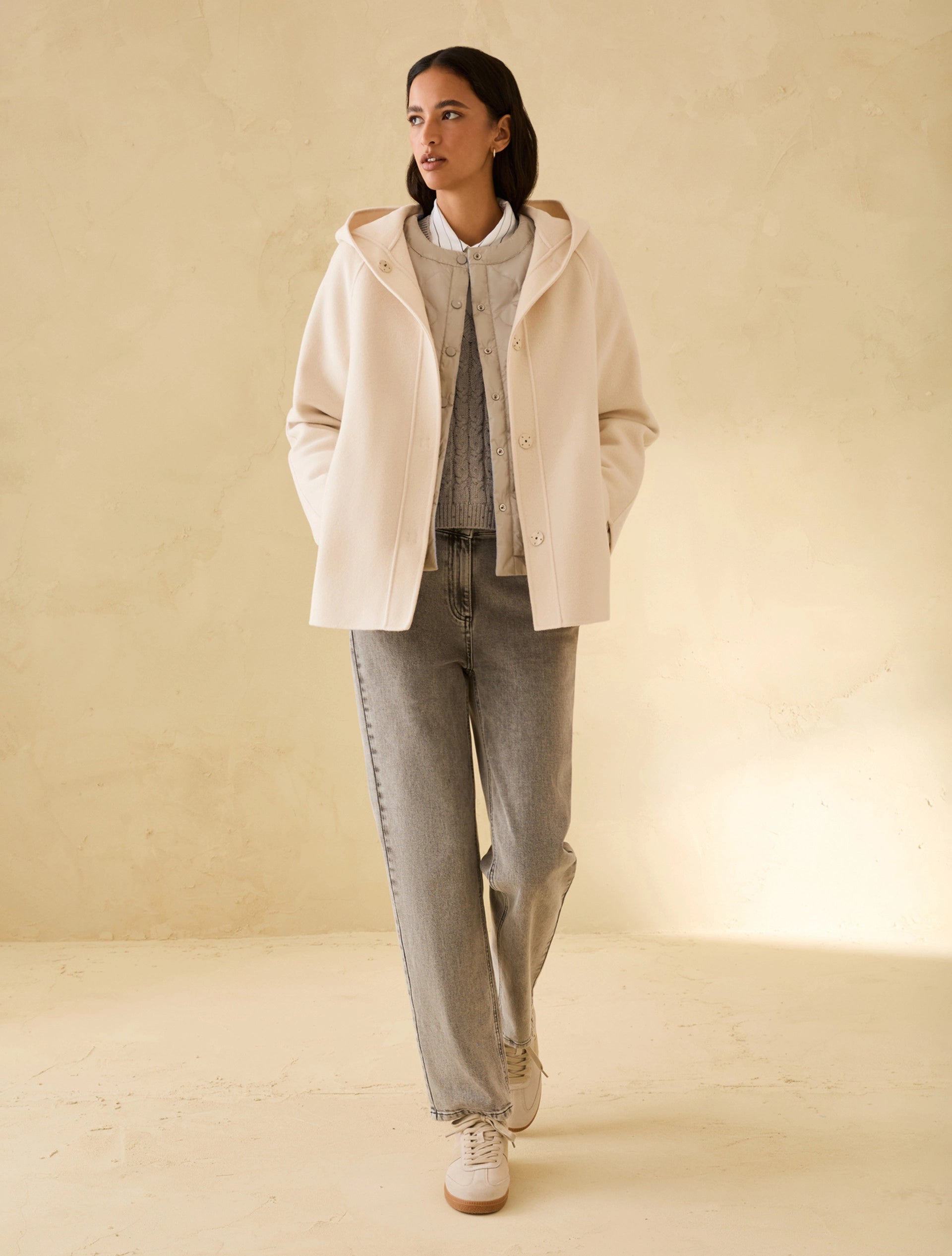 Penny Black women’s cable knit gilet layered outfit styling