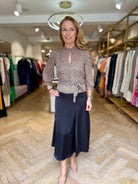 Penny Black Fox black satin midi skirt with elegant split
