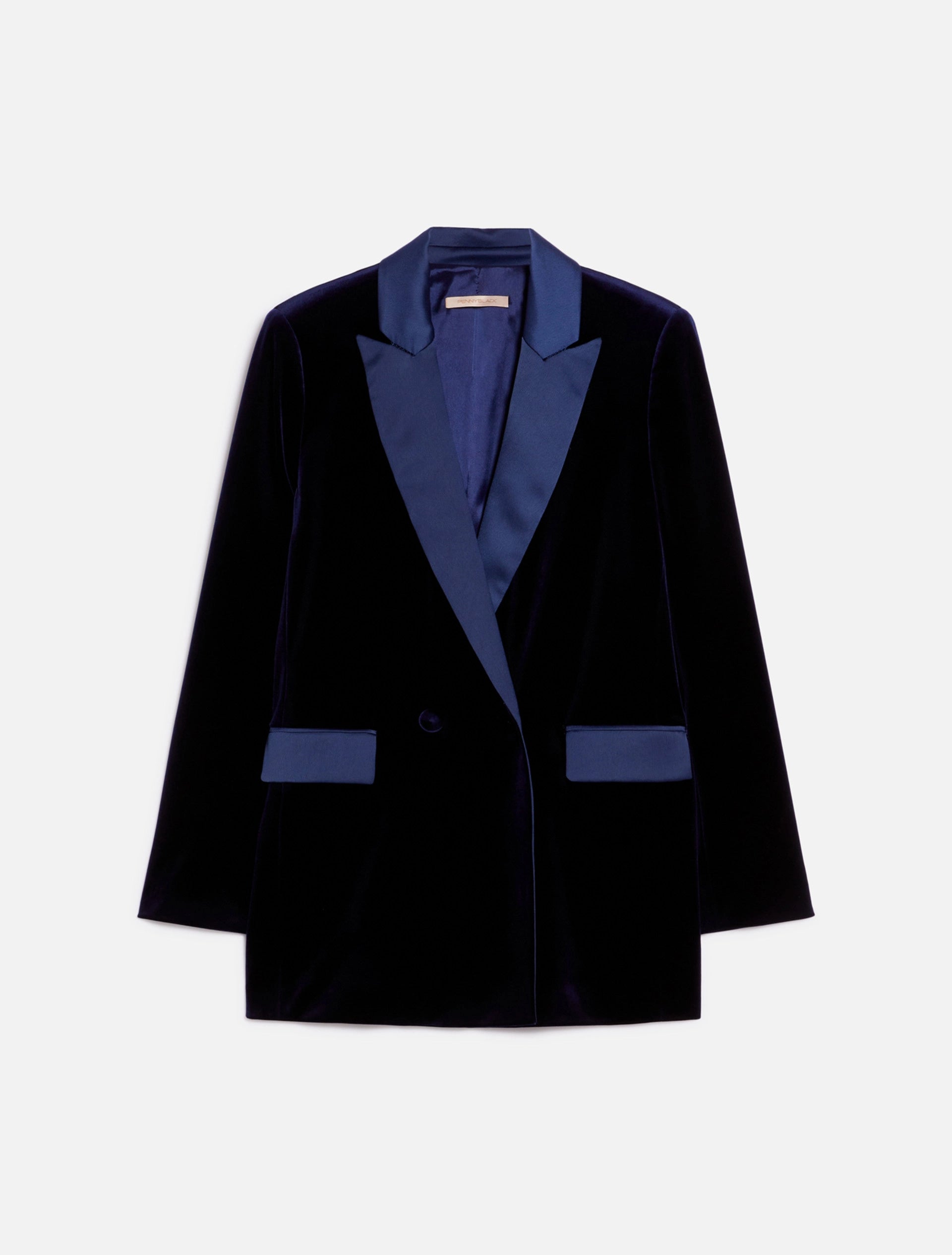 Penny Black Jerry Navy Velvet Satin Tuxedo Blazer