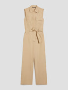 Penny Black khaki cotton jumpsuit waist belt and pocket detail