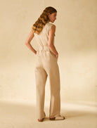 Penny Black khaki sleeveless jumpsuit back view straight leg