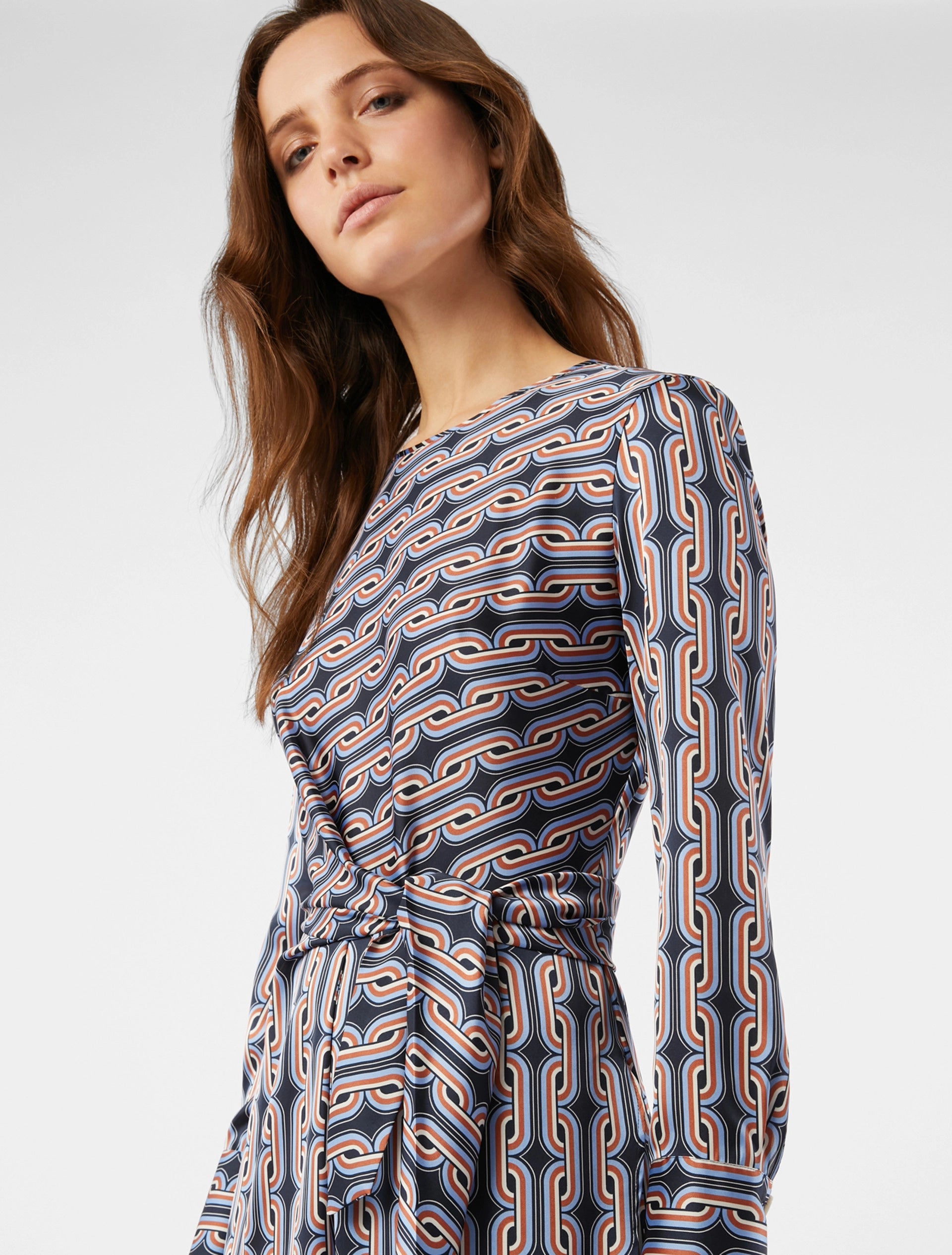 Penny Black Laerte Chain Link Print Midi Dress With Tie Belt Wiast